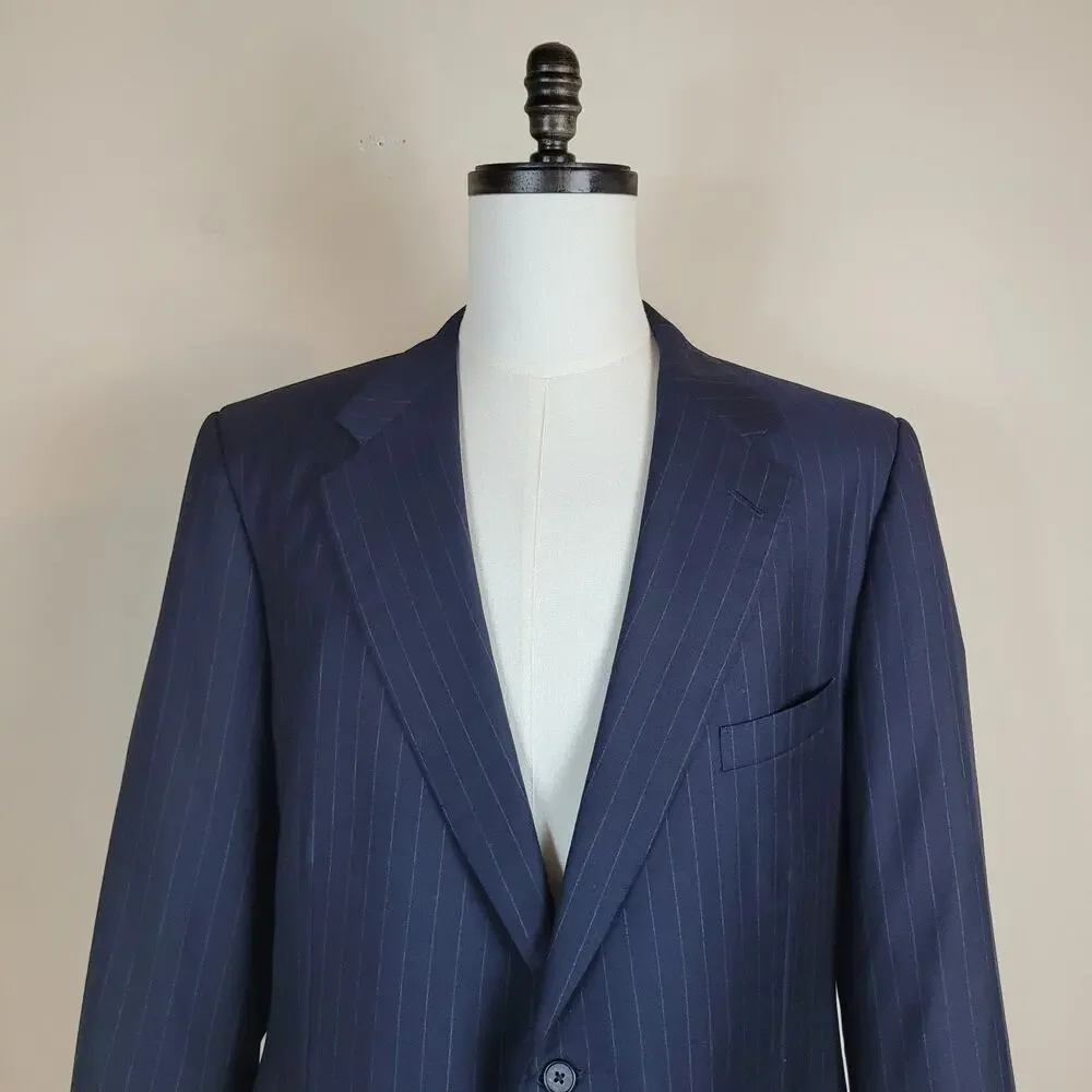 VTG Chester Barrie‎ Blazer 48R Wool Blue England Pinstripe Hand Tailored Luxury